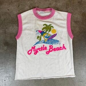 Vintage 80s Myrtle Beach white & pink mesh tank top Men's size small